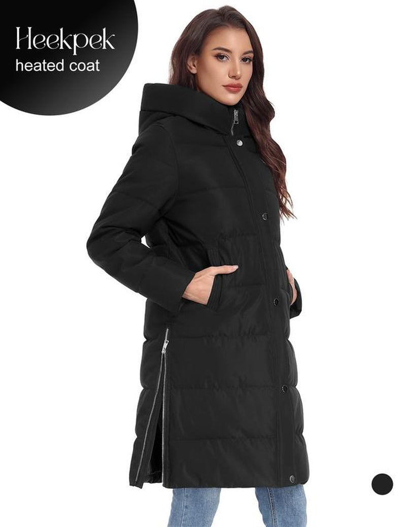 HEEKPEK Women’S Heated Long down Jacket with Hood, 8 Heating Zones Water-Repellent Winter Inter Heated Outerwear Coat Coat for Women