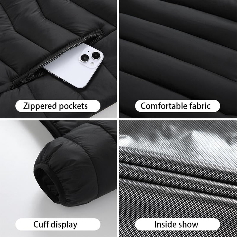 Winter Heated Jacket with 9 Heating Panels, Long Sleeve Thermal Coat for Men Women with Adjustable Heat Levels, Ideal for Cold Weather Outdoor Activities and Daily Wear [Power Banks Are Not Included and Need to Be Purchased Separately.]