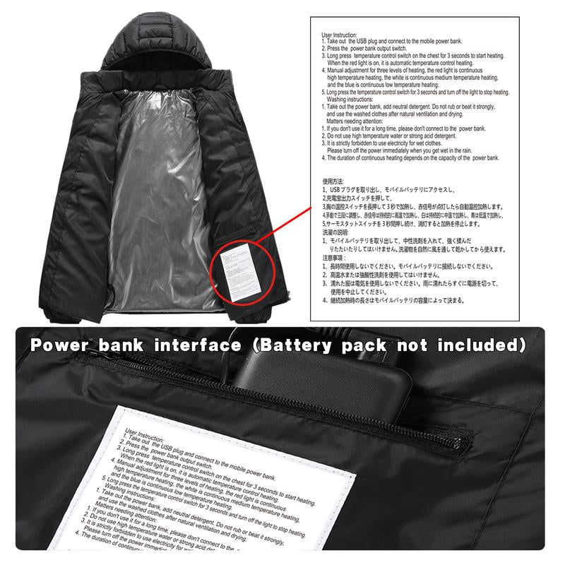 Winter Heated Jacket with 9 Heating Panels, Long Sleeve Thermal Coat for Men Women with Adjustable Heat Levels, Ideal for Cold Weather Outdoor Activities and Daily Wear [Power Banks Are Not Included and Need to Be Purchased Separately.]