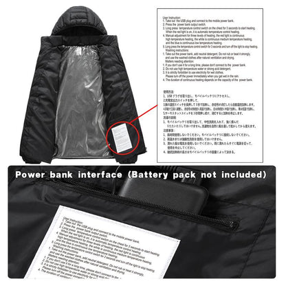 Winter Heated Jacket with 9 Heating Panels, Long Sleeve Thermal Coat for Men Women with Adjustable Heat Levels, Ideal for Cold Weather Outdoor Activities and Daily Wear [Power Banks Are Not Included and Need to Be Purchased Separately.]