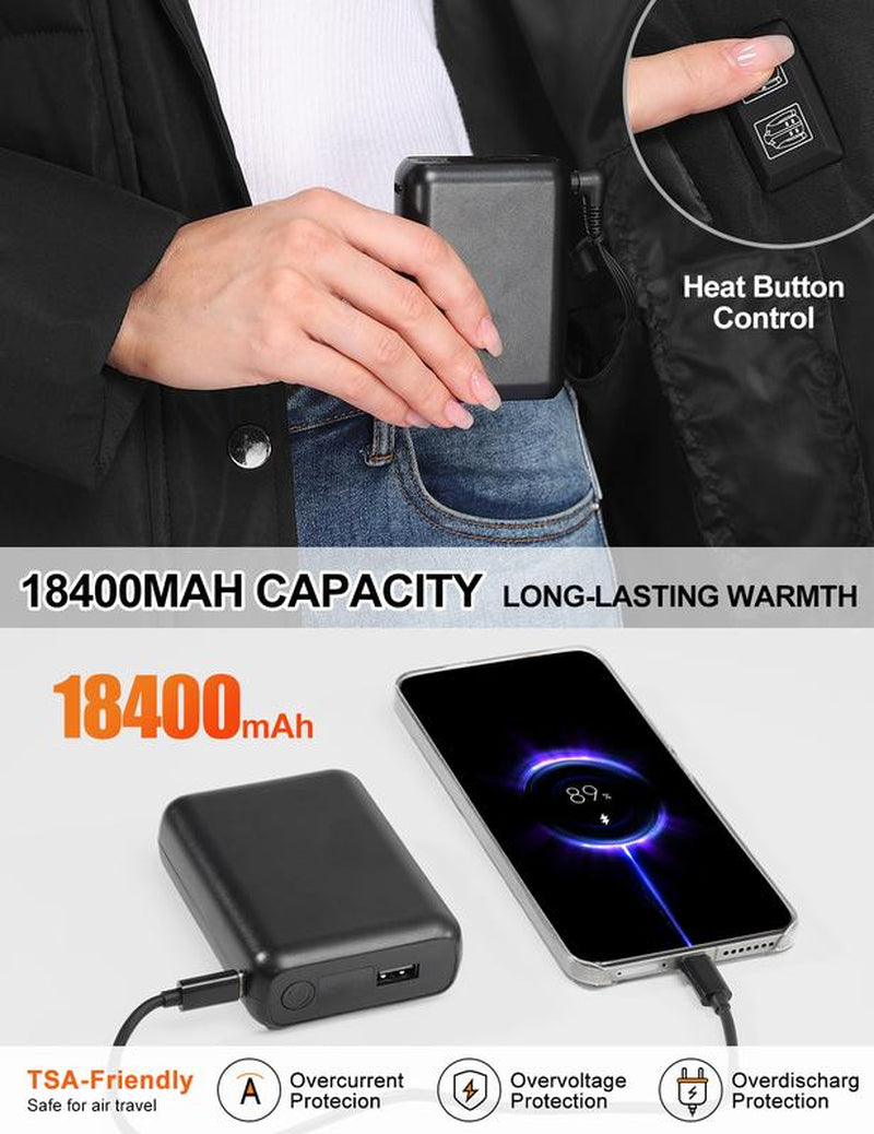 HEEKPEK Women’S Heated Long down Jacket with Hood, 8 Heating Zones Water-Repellent Winter Inter Heated Outerwear Coat Coat for Women