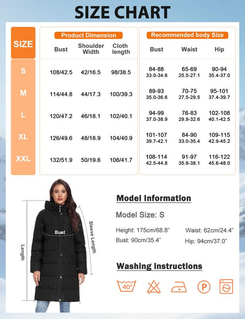 HEEKPEK Women’S Heated Long down Jacket with Hood, 8 Heating Zones Water-Repellent Winter Inter Heated Outerwear Coat Coat for Women