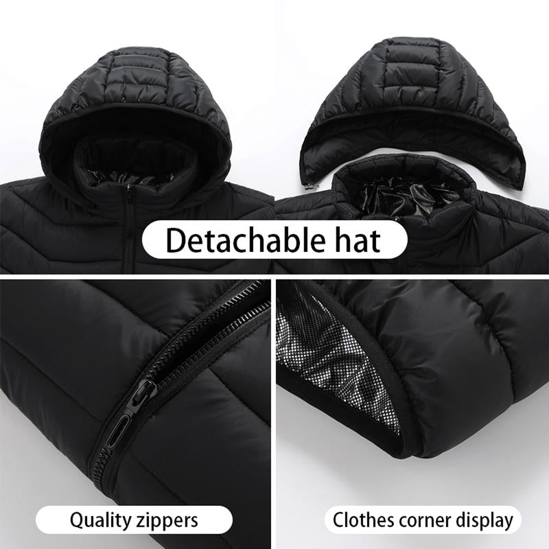 Winter Heated Jacket with 9 Heating Panels, Long Sleeve Thermal Coat for Men Women with Adjustable Heat Levels, Ideal for Cold Weather Outdoor Activities and Daily Wear [Power Banks Are Not Included and Need to Be Purchased Separately.]